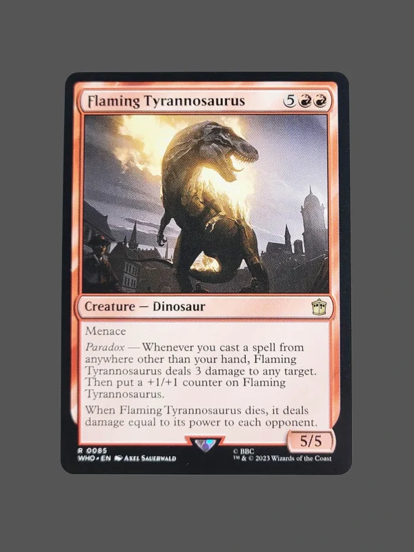 Flaming Tyrannosaurus Holo MTG Proxy | Wilds of Eldraine