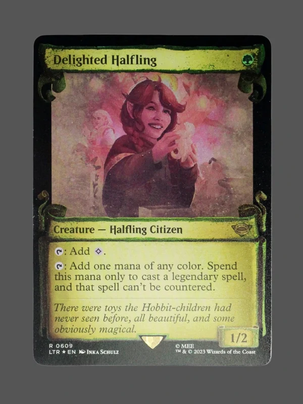 Delighted Halfling Silver Foil MTG Proxy | Lost in the Labyrinth