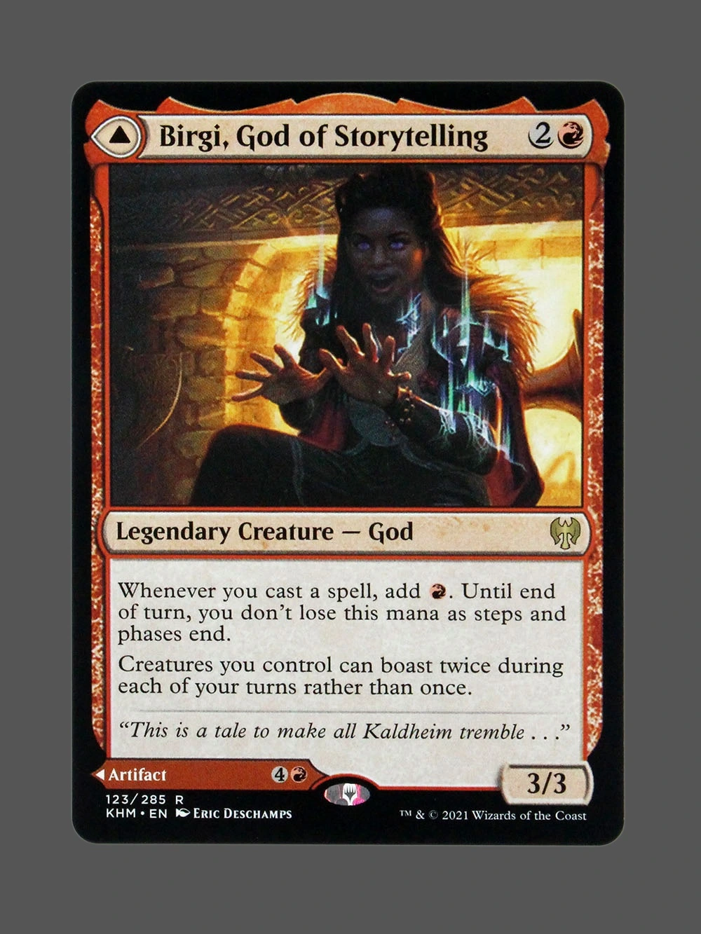 Birgi, God of Storytelling // Harnfel, Horn of Bounty Holo MTG Proxy | Kaldheim Birgi, God of Storytelling // Harnfel, Horn of Bounty