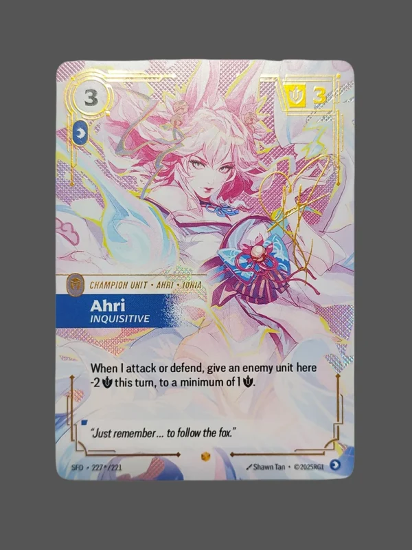 Ahri - Inquisitive Signature Foil Riftbound proxy card from Spiritforged #227*/221