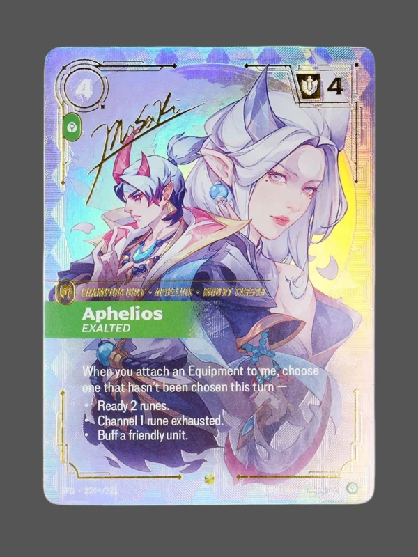 Aphelios - Exalted Signature Foil Riftbound proxy card from Spiritforged #224*/221