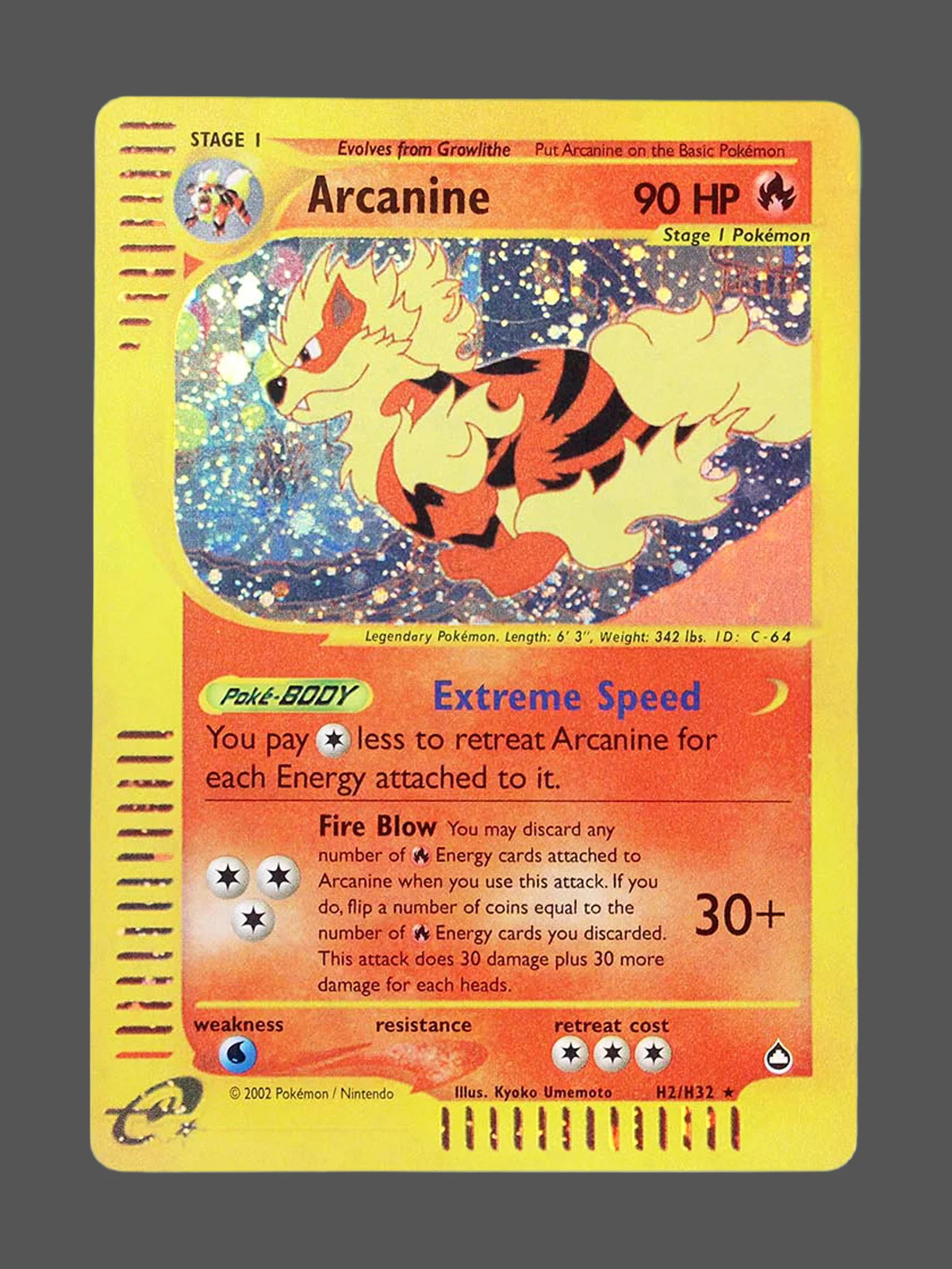 arcanine-h2-aq-en-foil.webp Arcanine Foil Pokemon proxy card from Aquapolis #H2