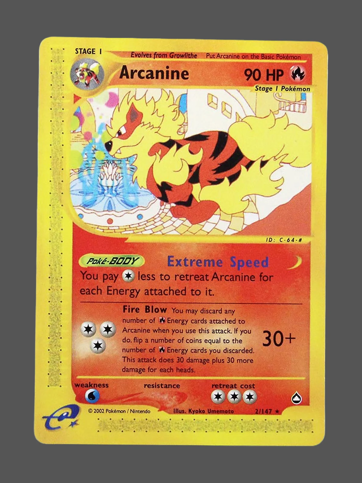 arcanine-h2-aq-en.webp Arcanine Regular Pokemon proxy card from Aquapolis #H2