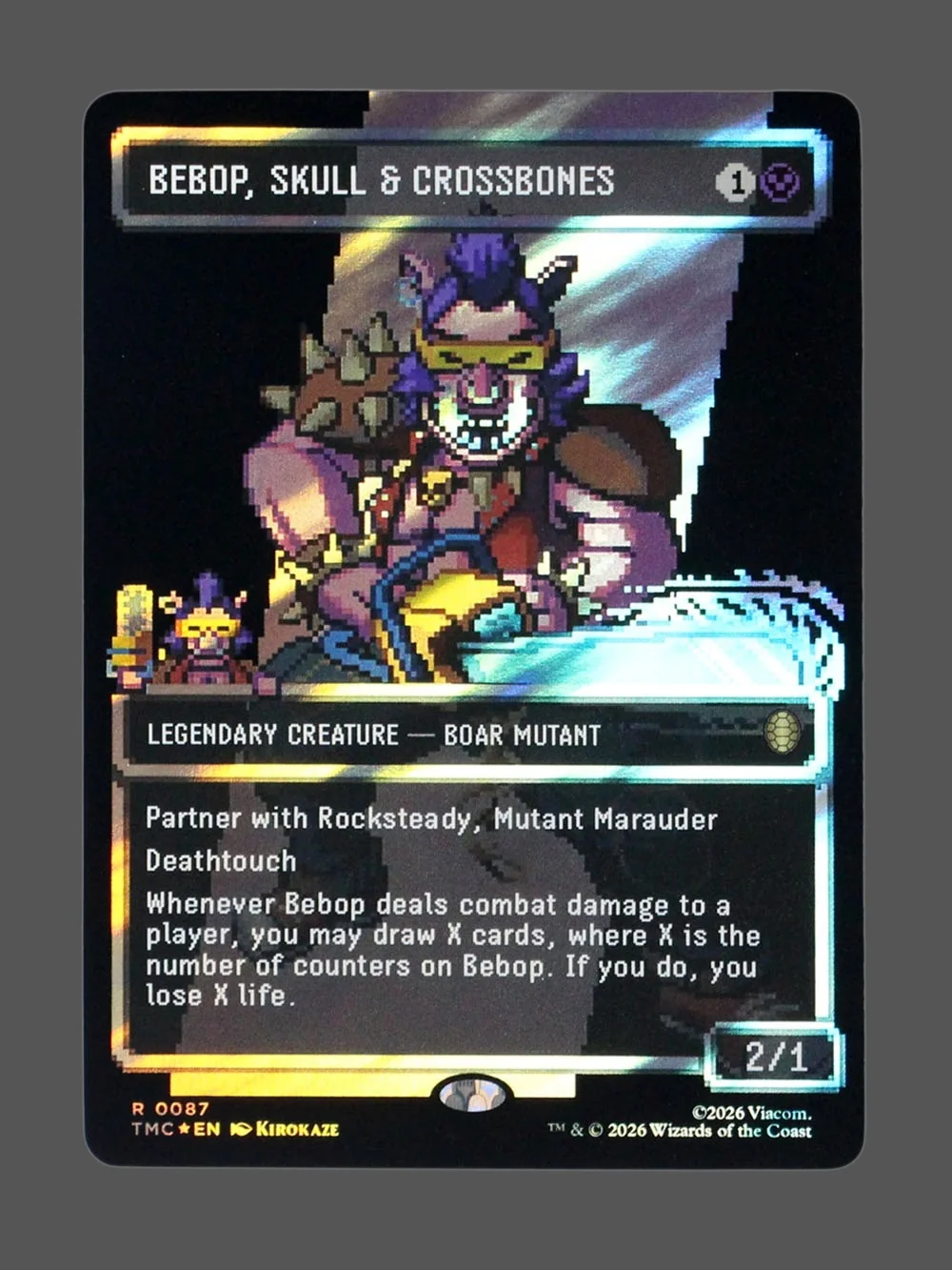 bebop-skull-crossbones-087-surgefoil.webp Bebop, Skull & Crossbones Surge Foil MTG proxy card from Teenage Mutant Ninja Turtles Eternal #87