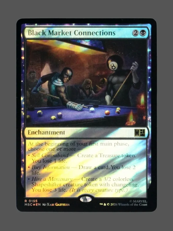 Black Market Connections Surge Foil MTG proxy card from Marvel Super Heroes Commander #155
