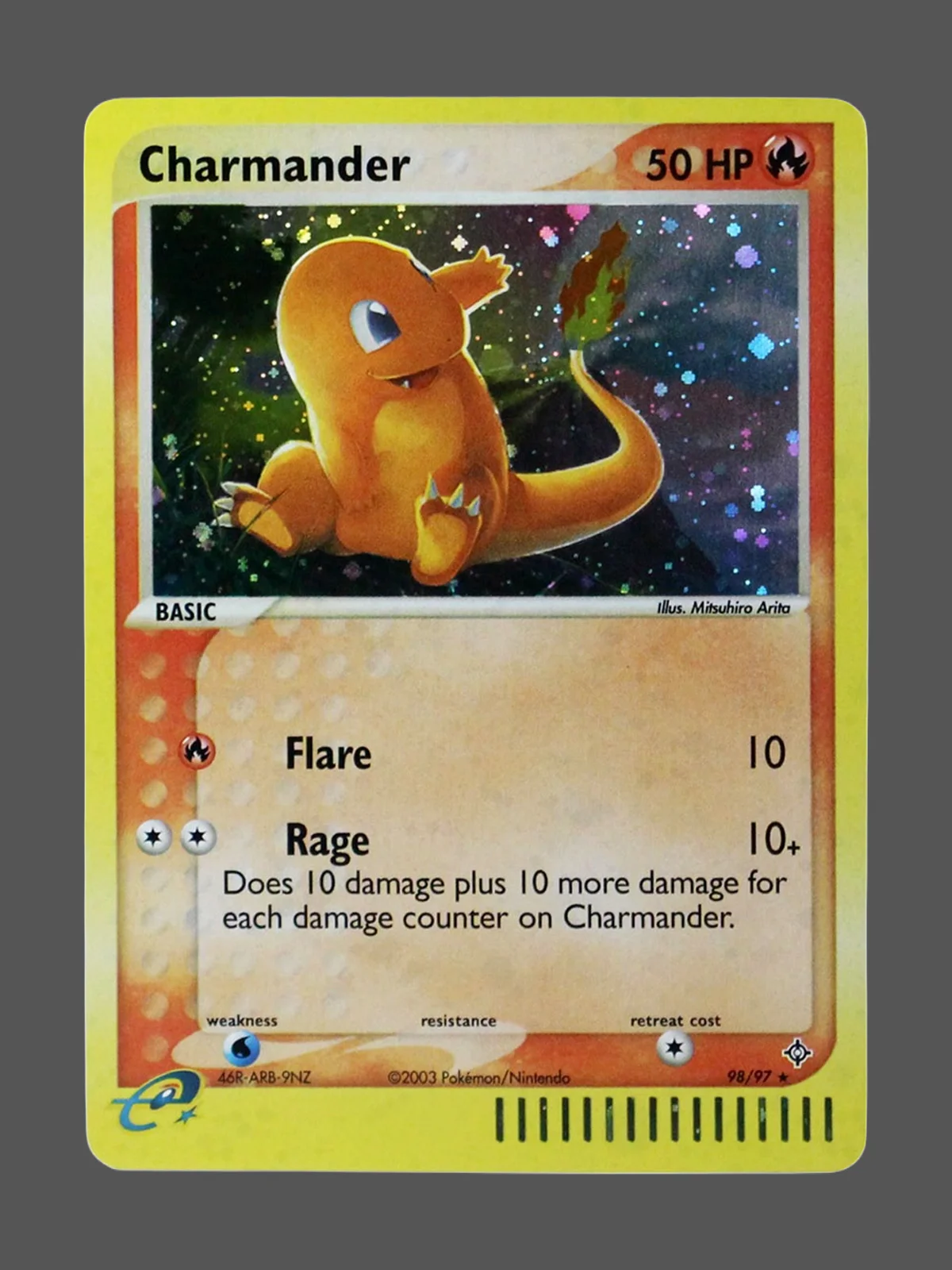 charmander-98-dr-en-gf.webp Charmander Galaxy Foil Pokemon proxy card from EX Dragon #98