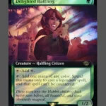 Delighted Halfling Surge Foil MTG proxy card from The Lord of the Rings: Tales of Middle-earth #774
