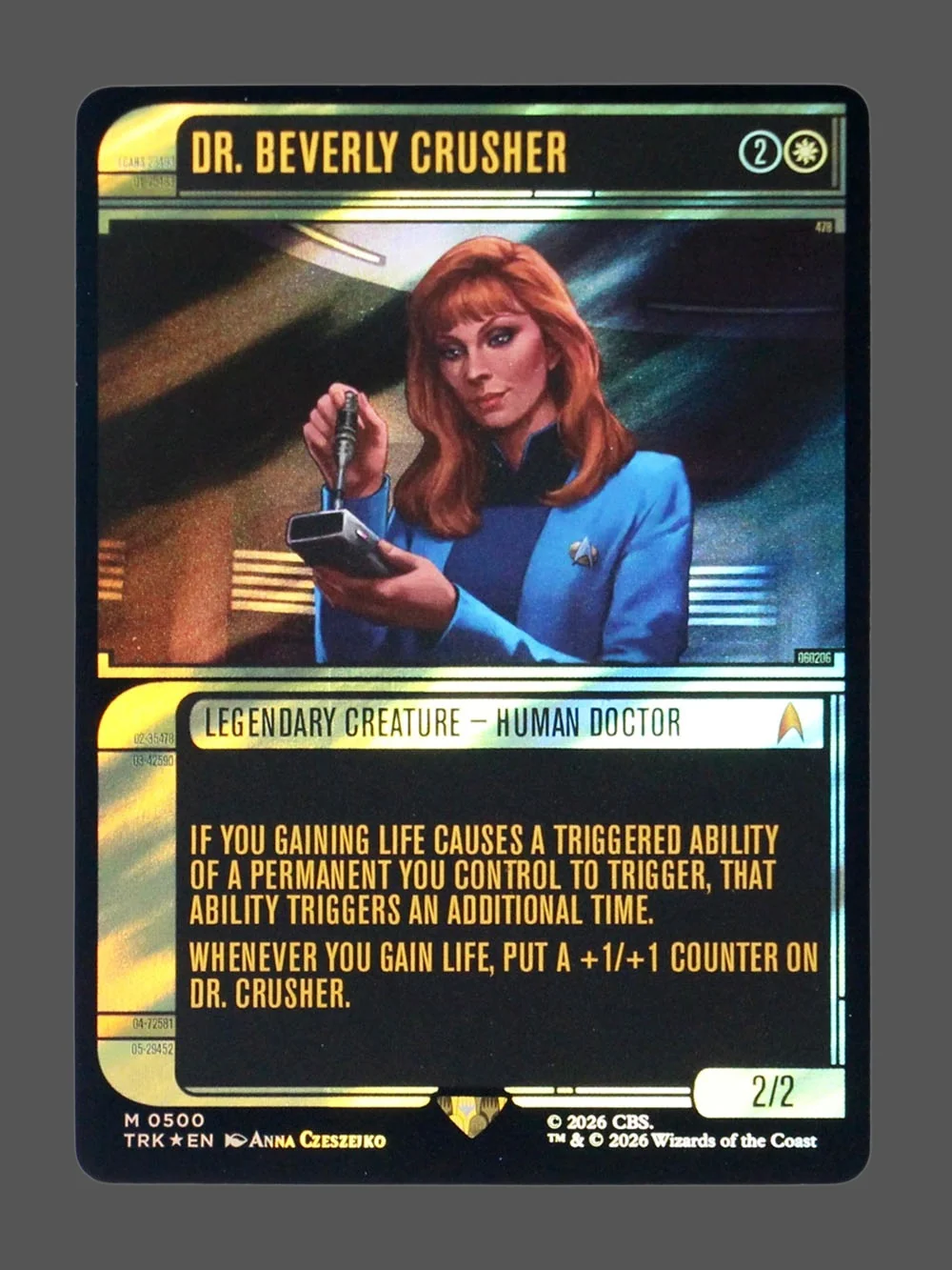 dr-beverly-crusher-500-surgefoil.webp Dr. Beverly Crusher Surge Foil MTG proxy card from Star Trek #500