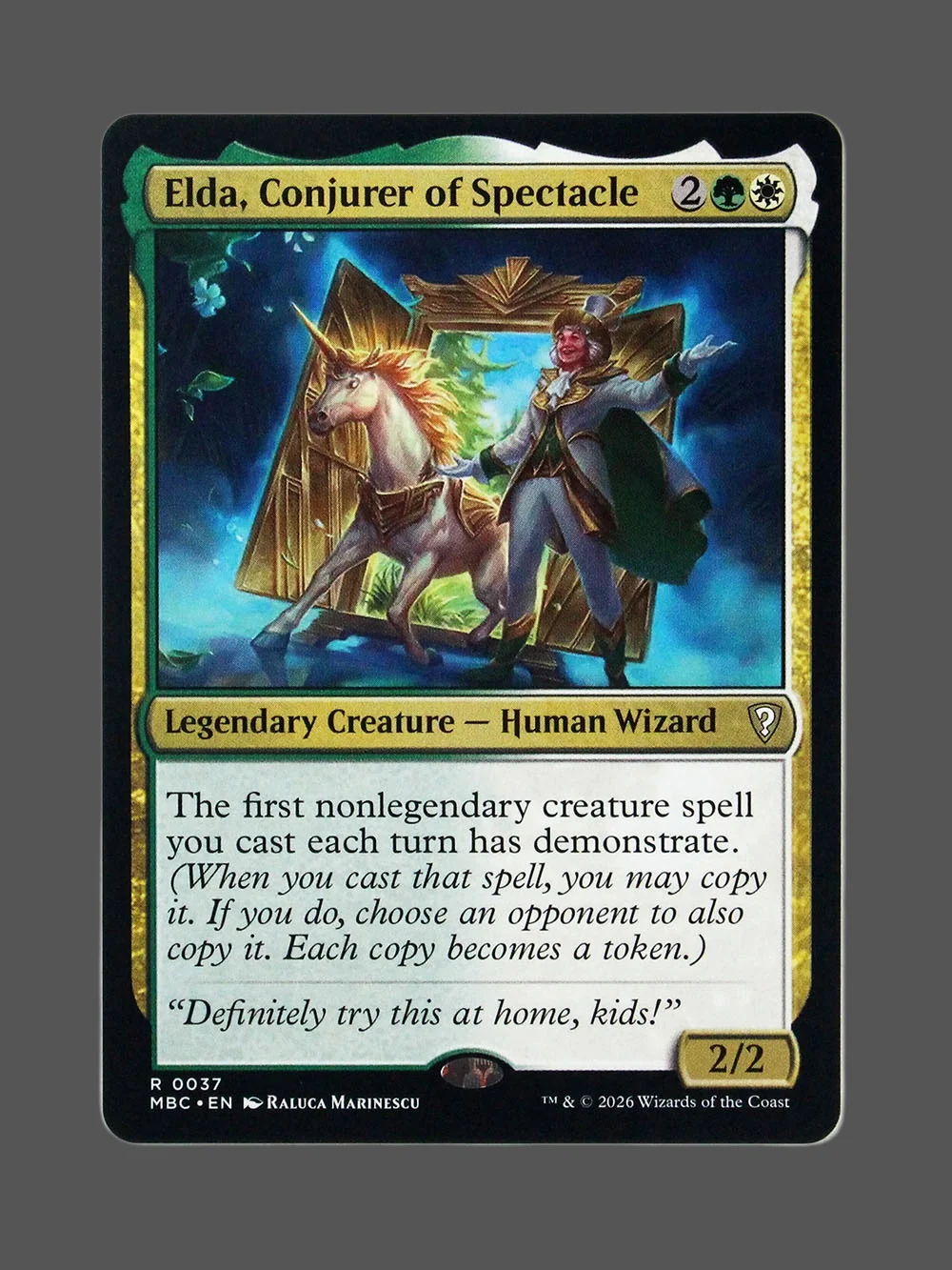 elda-conjurer-of-spectacle-037-holo.webp Elda, Conjurer of Spectacle Holo MTG proxy card from Mystery Booster Commander Edition #37