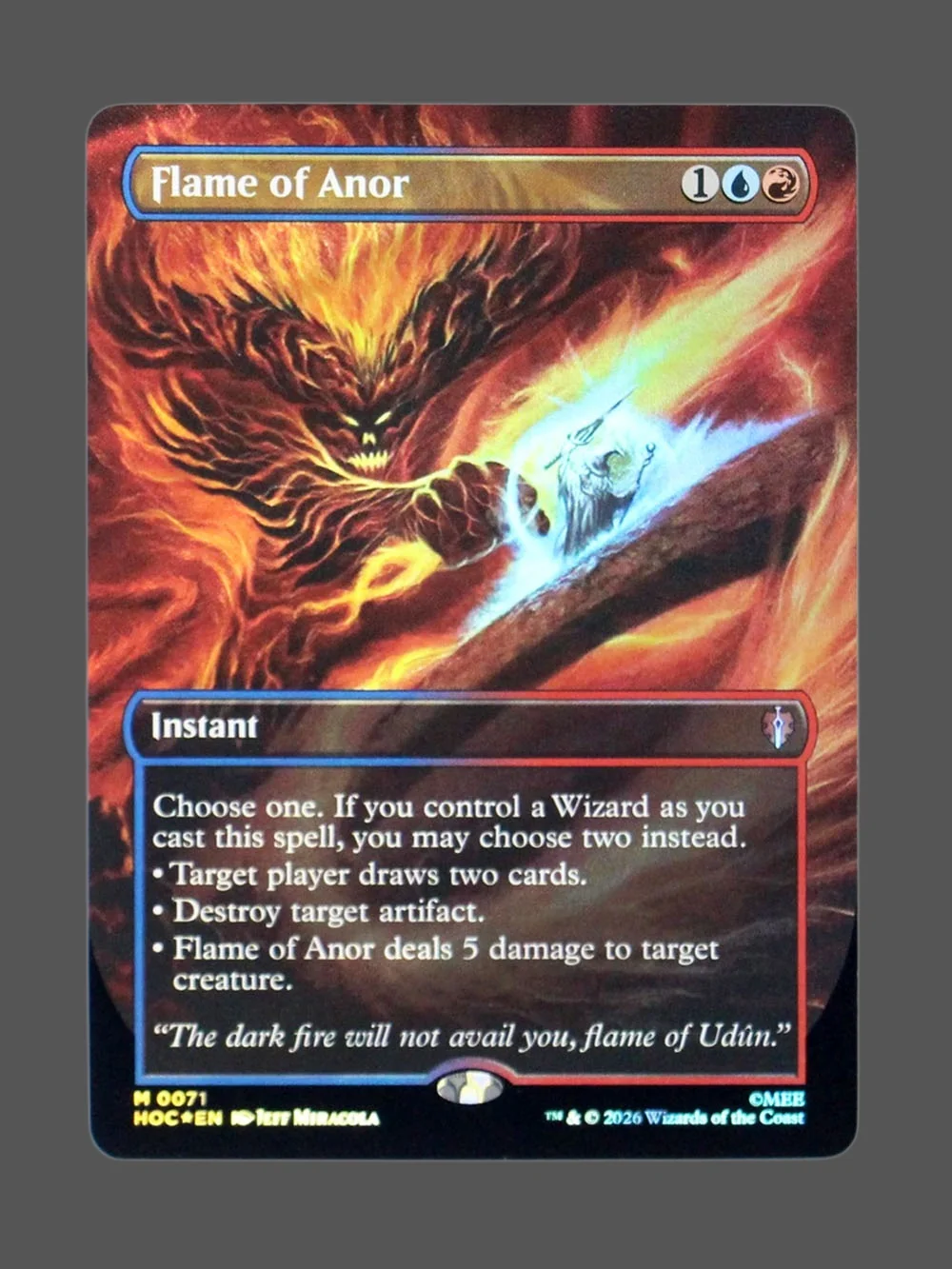 flame-of-anor-71-surgefoil.webp Flame of Anor Surge Foil MTG proxy card from The Hobbit Eternal #71