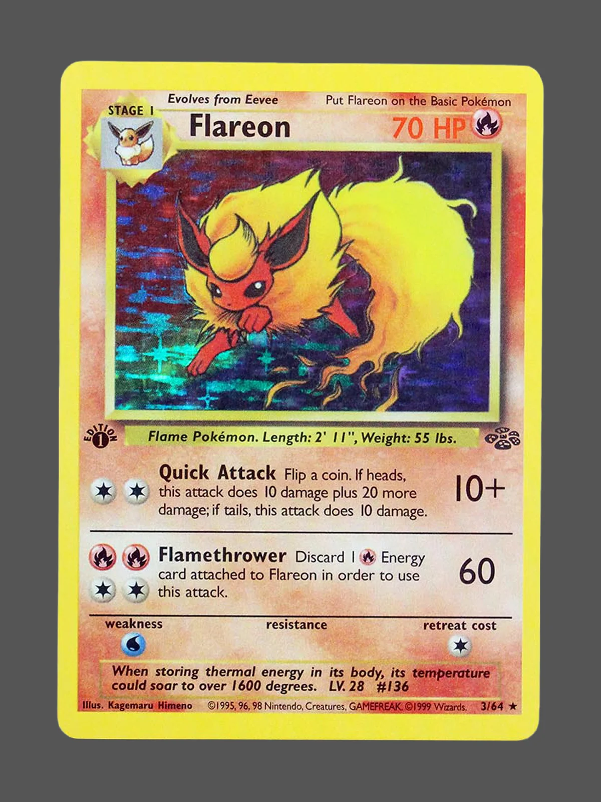 flareon-3-ju-en.webp Flareon Regular Pokemon proxy card from Jungle #3