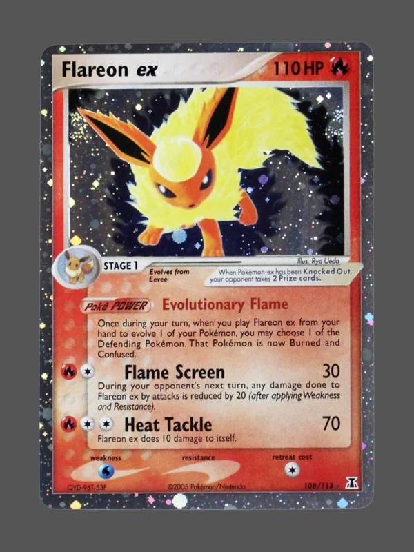 Flareon ex Galaxy Foil Pokemon proxy card from Delta Species #108