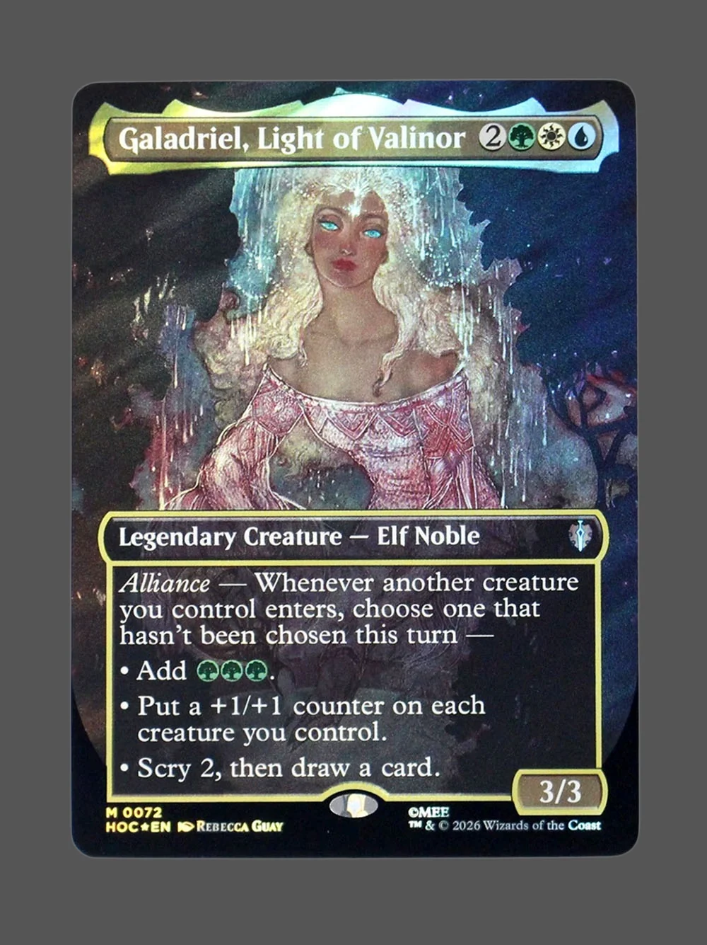 galadriel-light-of-valinor-72-surgefoil.webp Galadriel, Light of Valinor Surge Foil MTG proxy card from The Hobbit Eternal #72