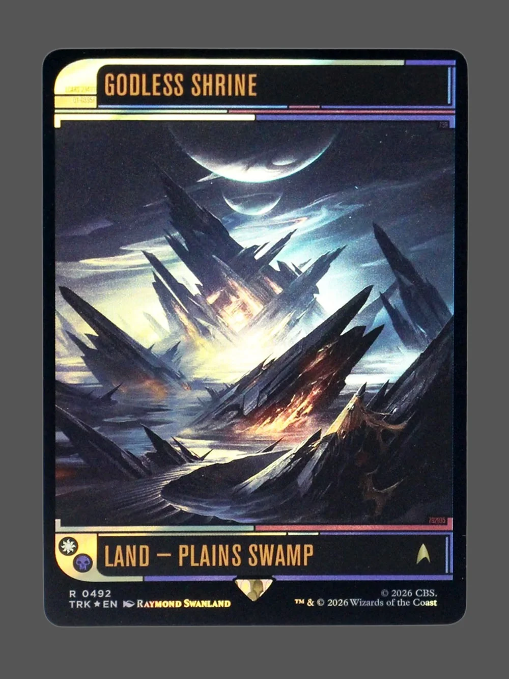 godless-shrine-492-surgefoil.webp Godless Shrine Surge Foil MTG proxy card from Star Trek #492