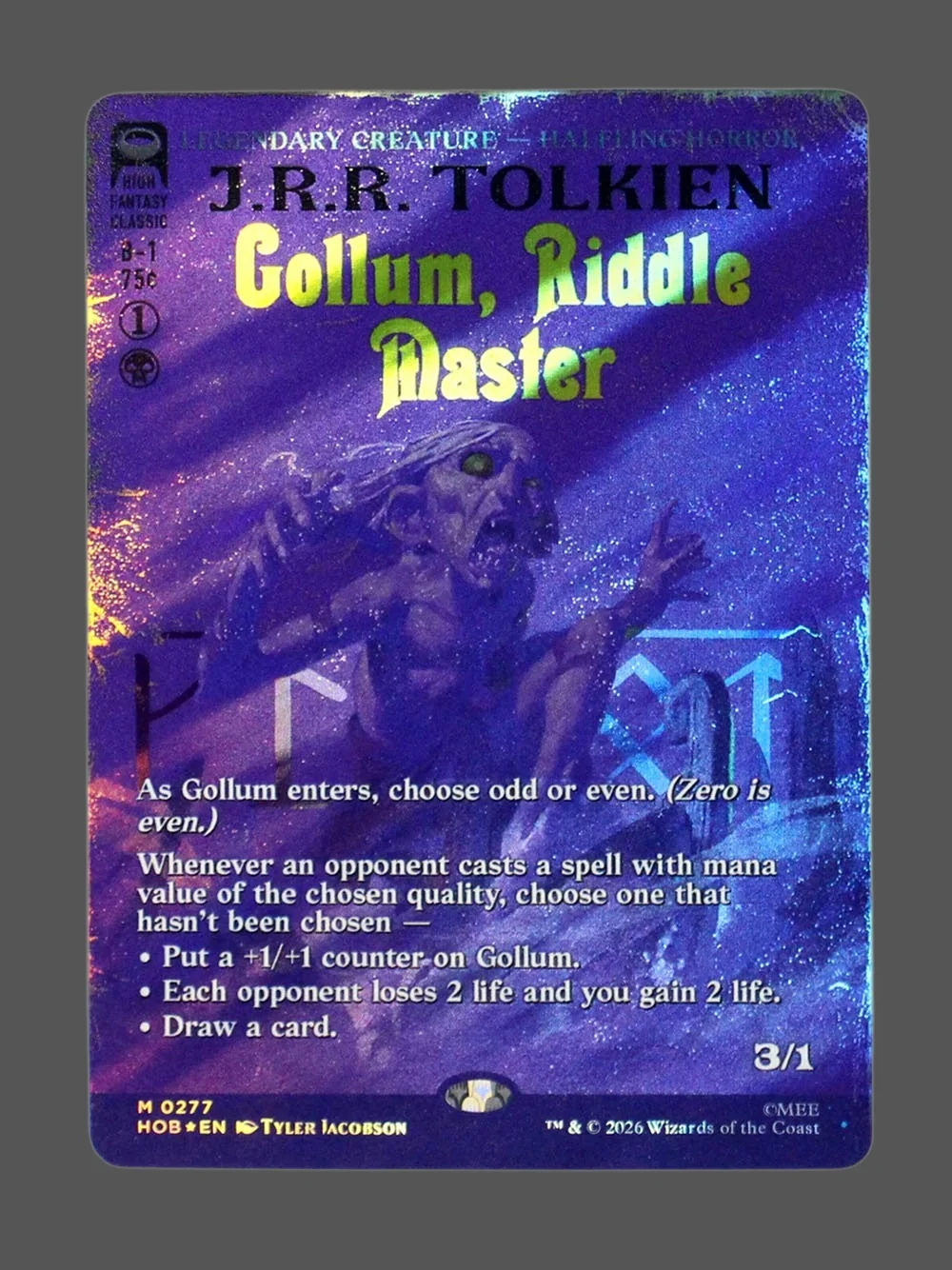 gollum-riddle-master-277-surgefoil.webp Gollum, Riddle Master Surge Foil MTG proxy card from The Hobbit #277