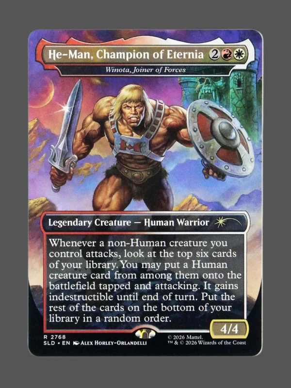 He-Man, Champion of Eternia Holo MTG proxy card from Secret Lair Drop #2768