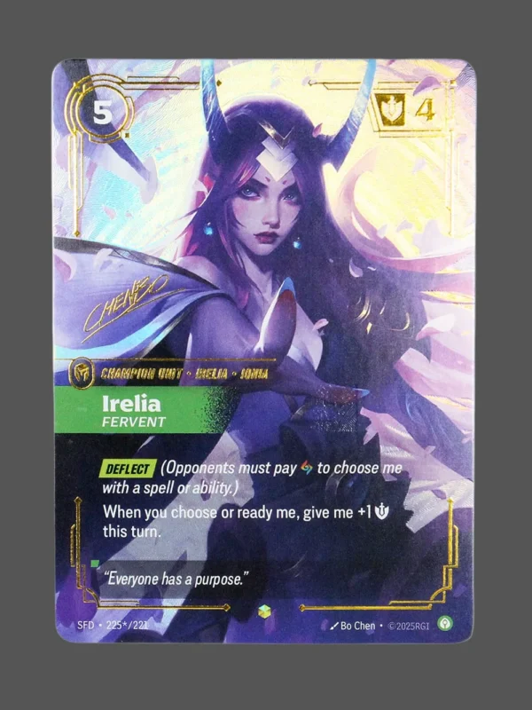 Irelia - Fervent Signature Foil Riftbound proxy card from Spiritforged #225*/221
