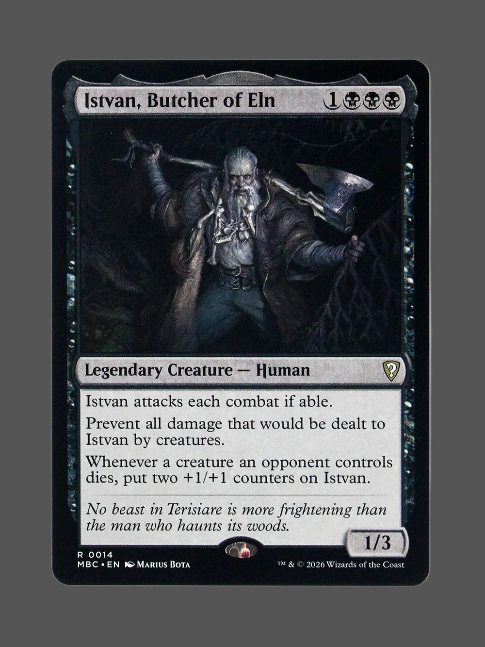 istvan-butcher-of-eln-014-foil.webp Istvan, Butcher of Eln Foil MTG proxy card from Mystery Booster Commander Edition #14