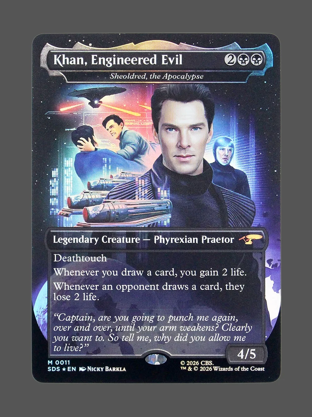 khan-engineered-evil-011-foil.webp Khan, Engineered Evil Foil MTG proxy card from Stardates #11