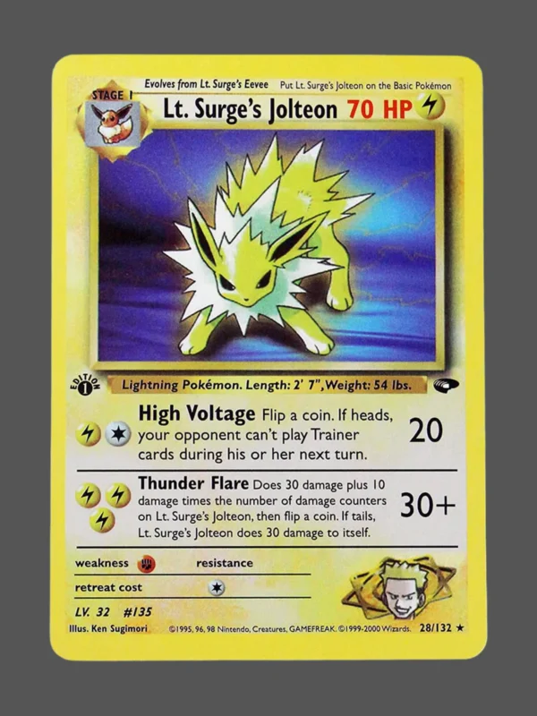 Lt. Surge’s Jolteon Regular Pokemon proxy card from Gym Challenge #28