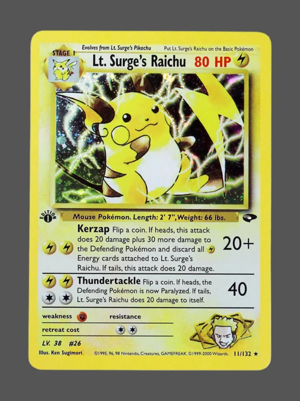 Lt. Surge’s Raichu Regular Pokemon proxy card from Gym Challenge #11