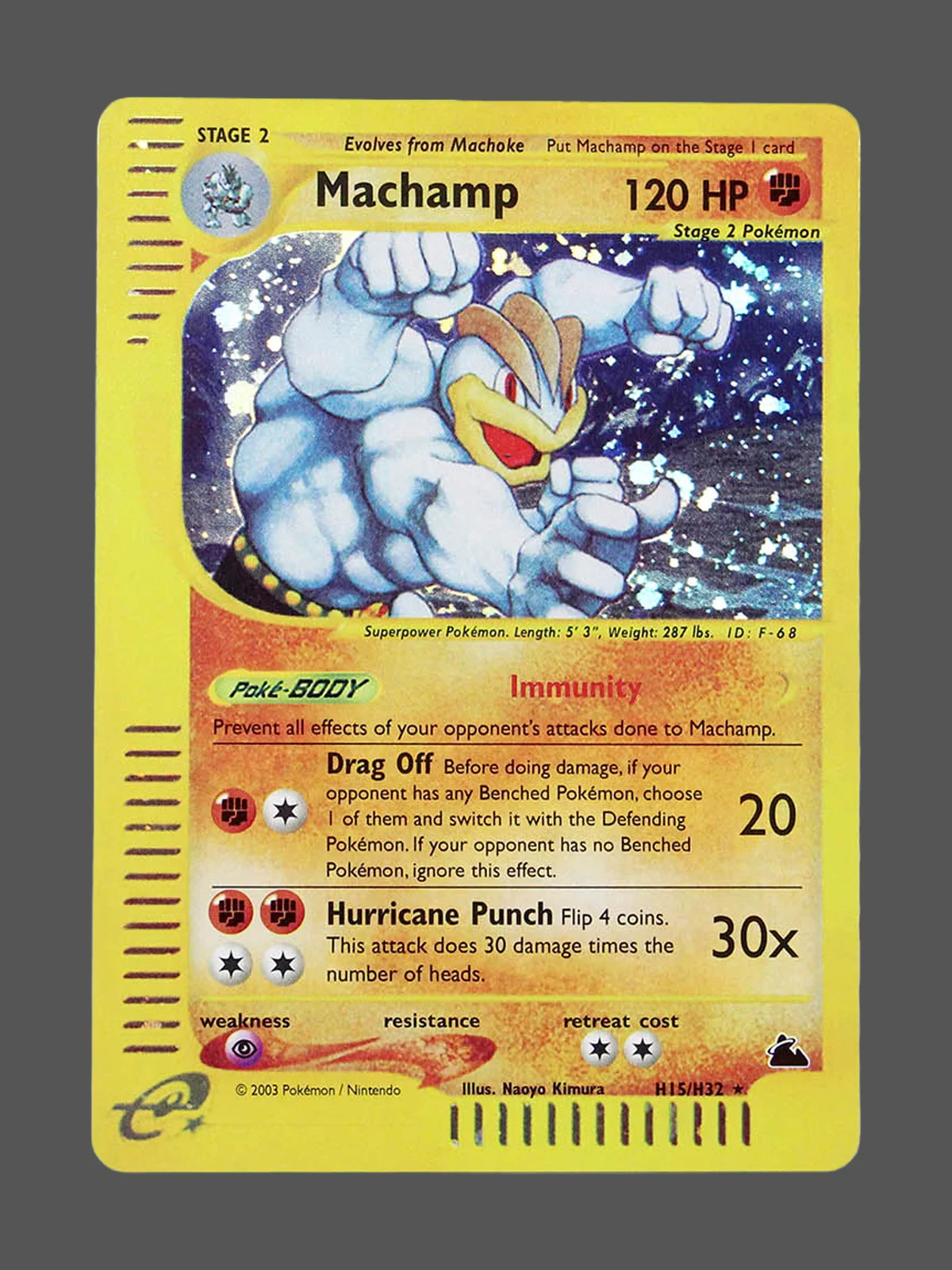 machamp-h15-sk-en.webp Machamp Regular Pokemon proxy card from Skyridge #H15