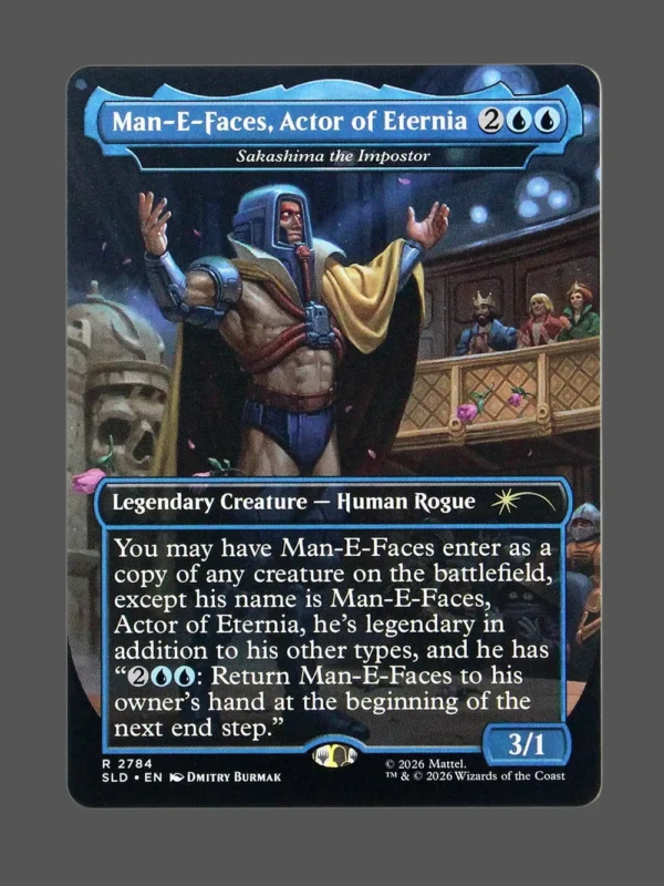 Man-E-Faces, Actor of Eternia Holo MTG proxy card from Secret Lair Drop #2784