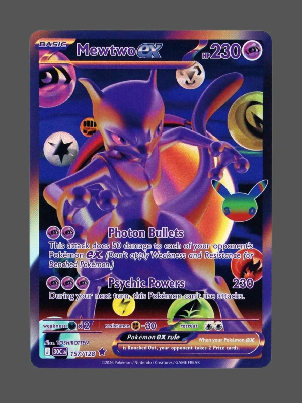 Mewtwo ex Foil Pokemon proxy card from 30th Celebration #157