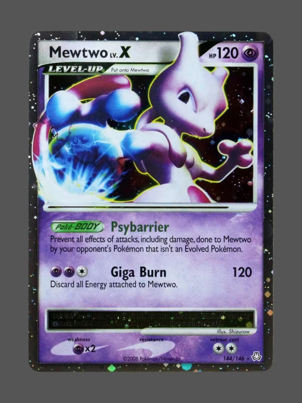 Mewtwo LV.X Galaxy Foil Pokemon proxy card from Legends Awakened #144