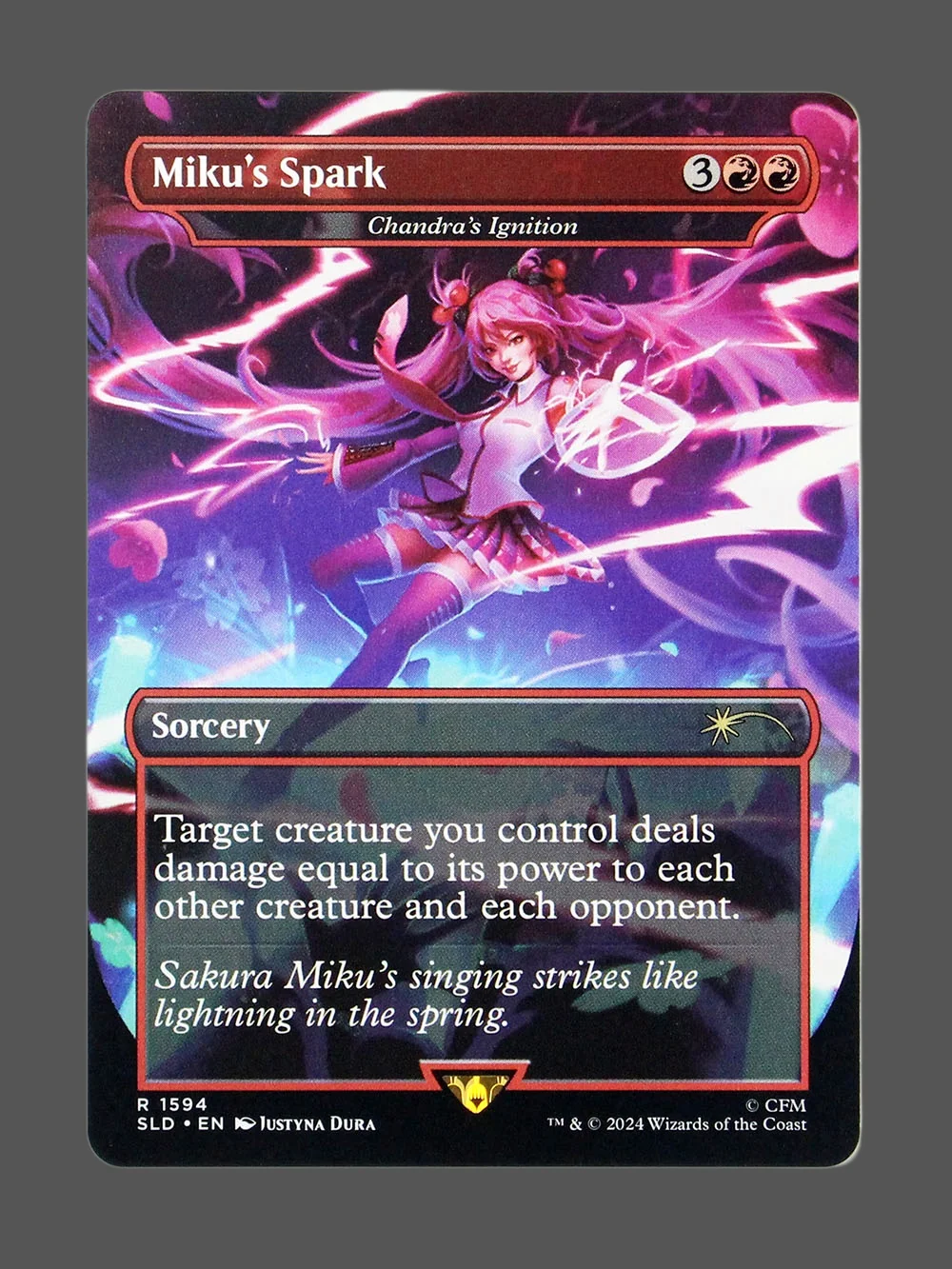 miku-s-spark-1594-holo.webp Miku's Spark Holo MTG proxy card from Secret Lair Drop #1594