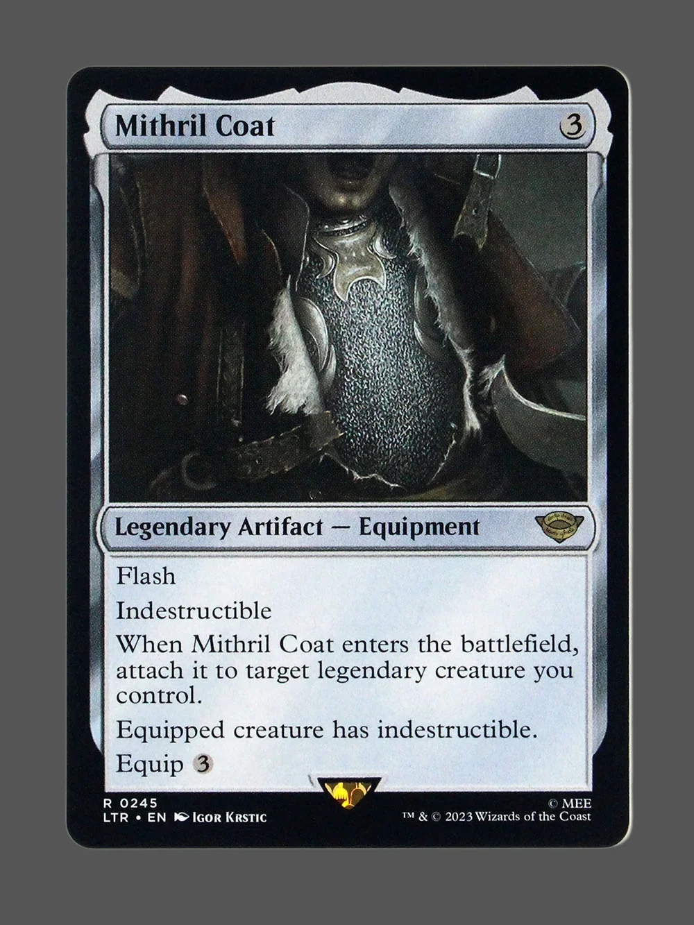mithril-coat-245-holo.webp Mithril Coat Holo MTG proxy card from The Lord of the Rings: Tales of Middle-earth #245
