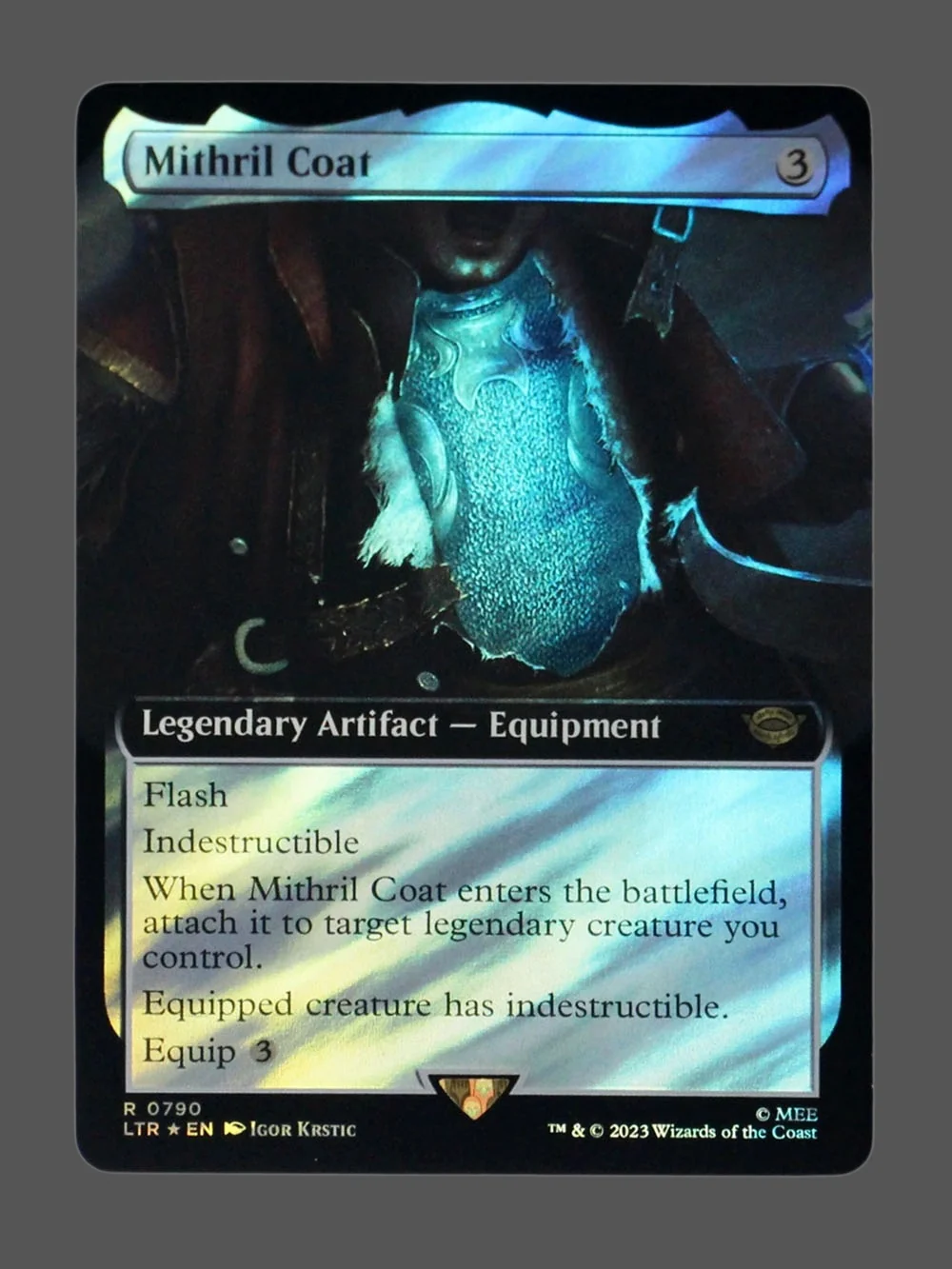 mithril-coat-790-surgefoil.webp Mithril Coat Surge Foil MTG proxy card from The Lord of the Rings: Tales of Middle-earth #790