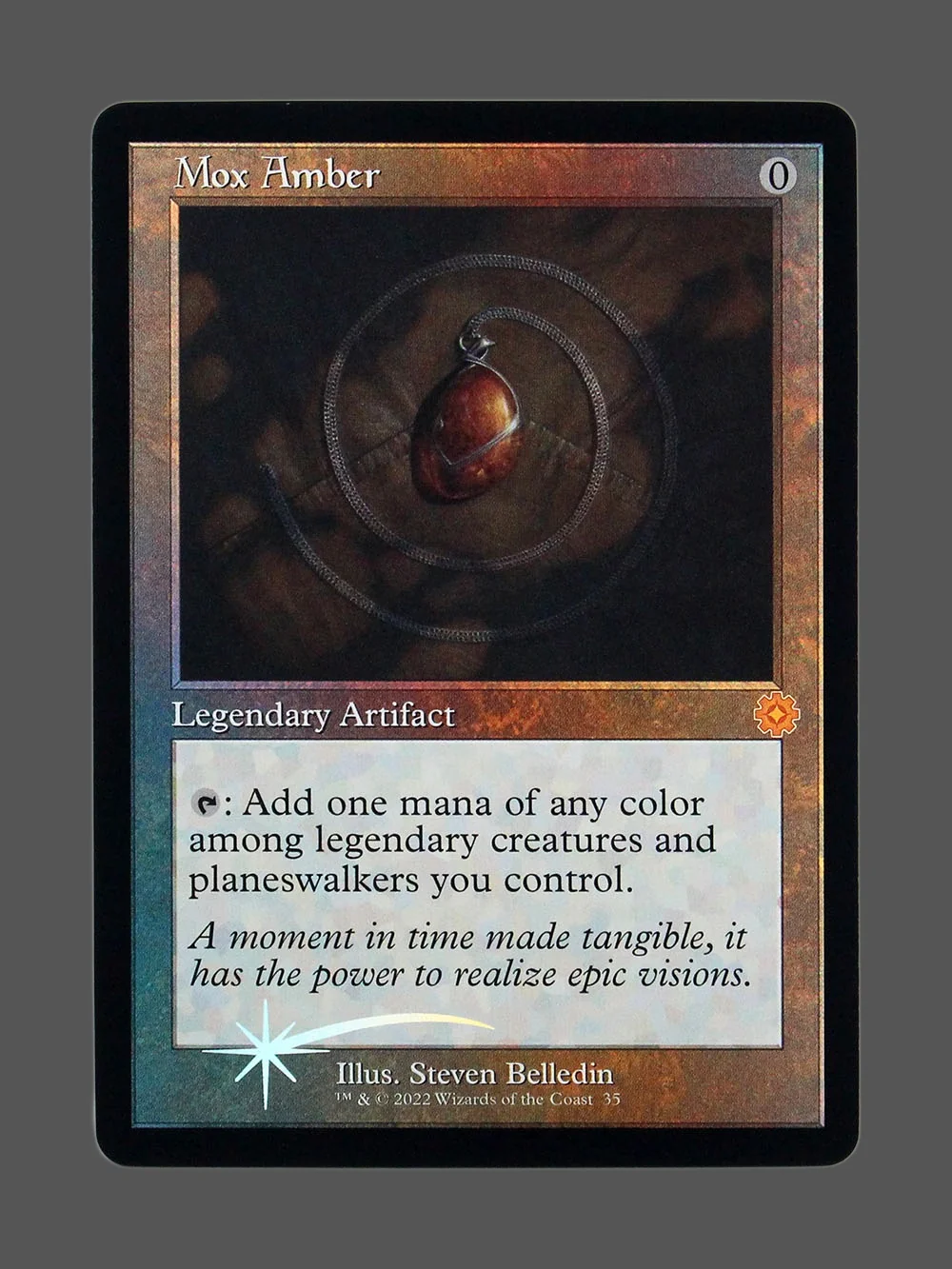 mox-amber-35-foil.webp Mox Amber Foil MTG proxy card from The Brothers' War Retro Artifacts #35