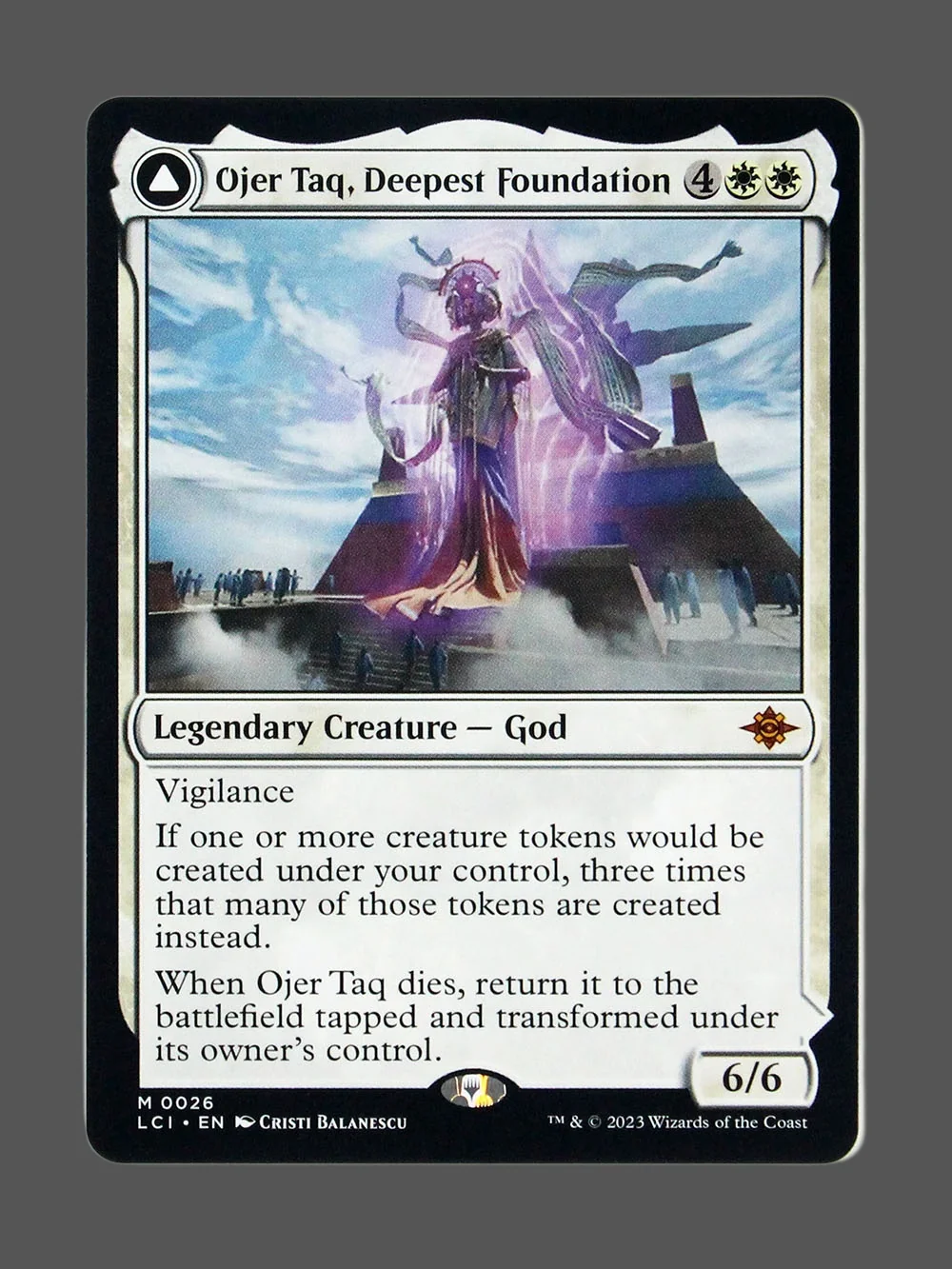 ojer-taq-deepest-foundation-026-front-holo.webp Ojer Taq, Deepest Foundation / Temple of Civilization Holo MTG proxy card from The Lost Caverns of Ixalan #26