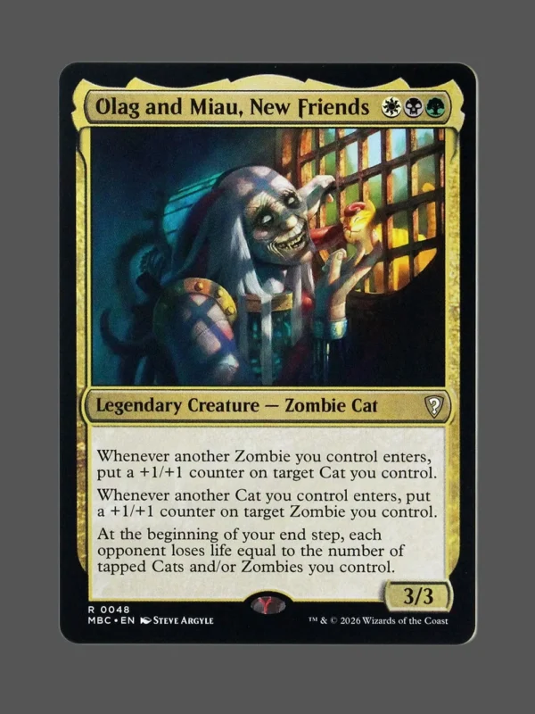 Olag and Miau, New Friends Holo MTG proxy card from Mystery Booster Commander Edition #48