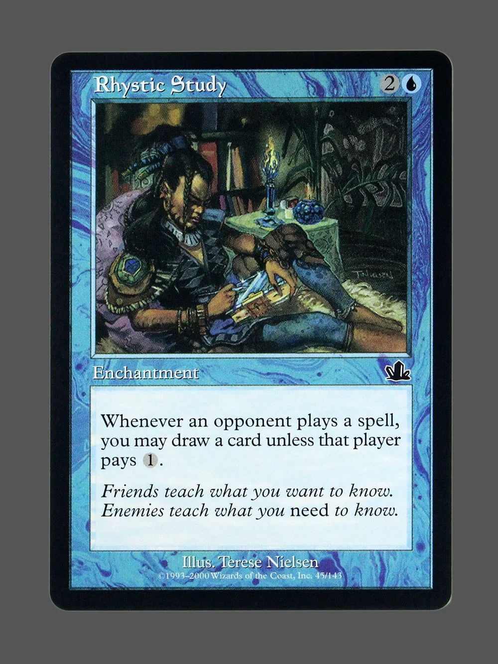 rhystic-study-045-holo.webp Rhystic Study Holo MTG proxy card from Prophecy #45