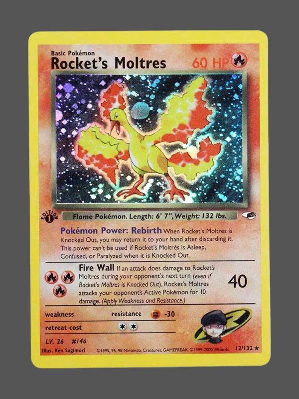 Rocket’s Moltres Regular Pokemon proxy card from Gym Heroes #12