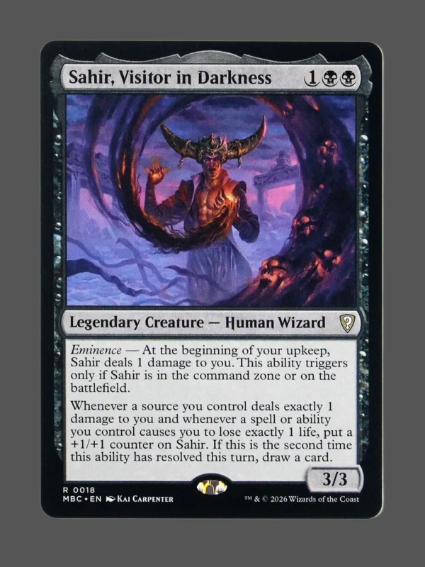 Sahir, Visitor in Darkness Holo MTG proxy card from Mystery Booster Commander Edition #18