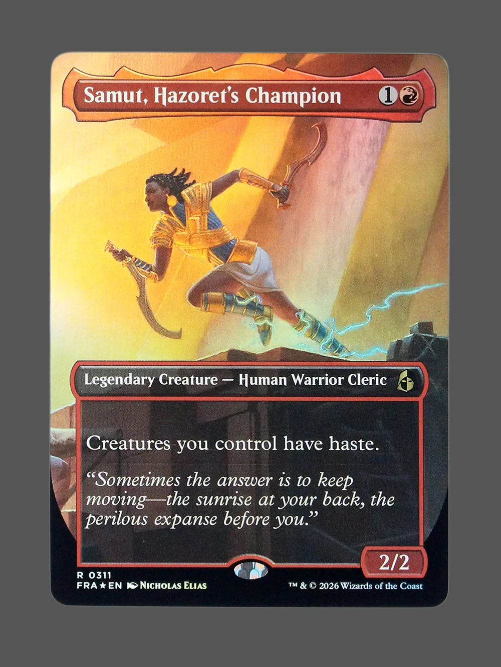 samut-hazoret-s-champion-311-foil.webp Samut, Hazoret's Champion Foil MTG proxy card from Reality Fracture #311