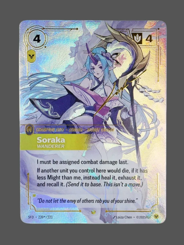 Soraka - Wanderer Signature Foil Riftbound proxy card from Spiritforged #239*/221