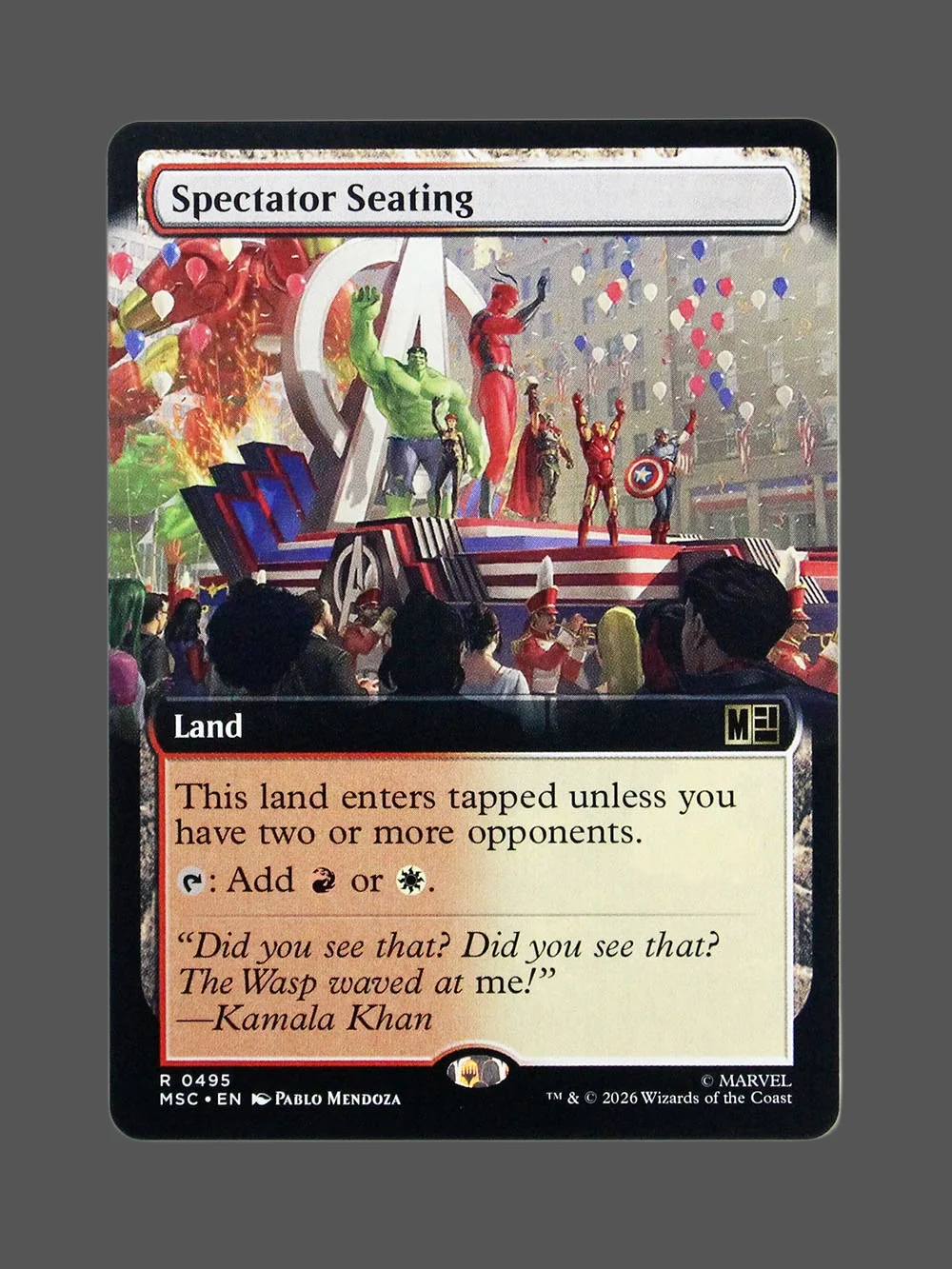 spectator-seating-495-holo.webp Spectator Seating Holo MTG proxy card from Marvel Super Heroes Commander #495