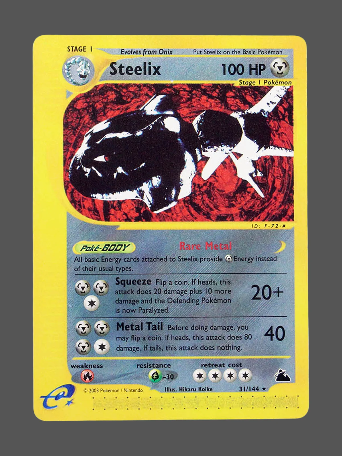 steelix-31-sk-en.webp Steelix Regular Pokemon proxy card from Skyridge #31