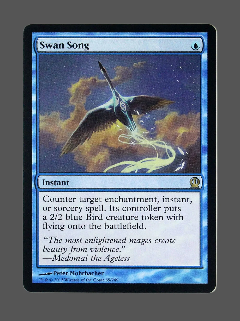 swan-song-065-holo.webp Swan Song Holo MTG proxy card from Theros #65