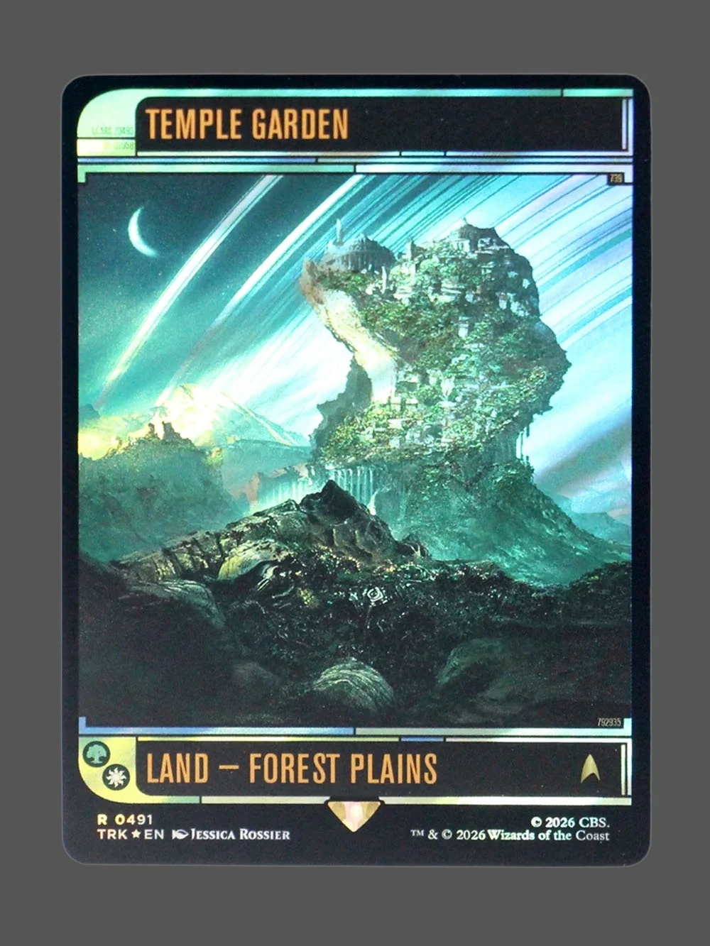 temple-garden-491-surgefoil.webp Temple Garden Surge Foil MTG proxy card from Star Trek #491