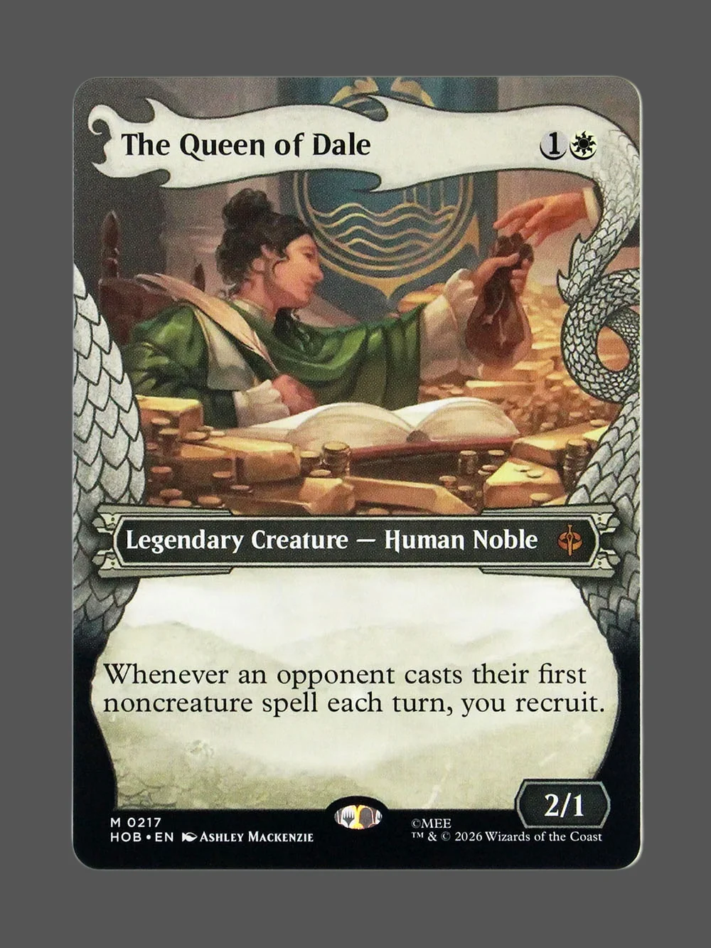 the-queen-of-dale-217-holo.webp The Queen of Dale Holo MTG proxy card from The Hobbit #217