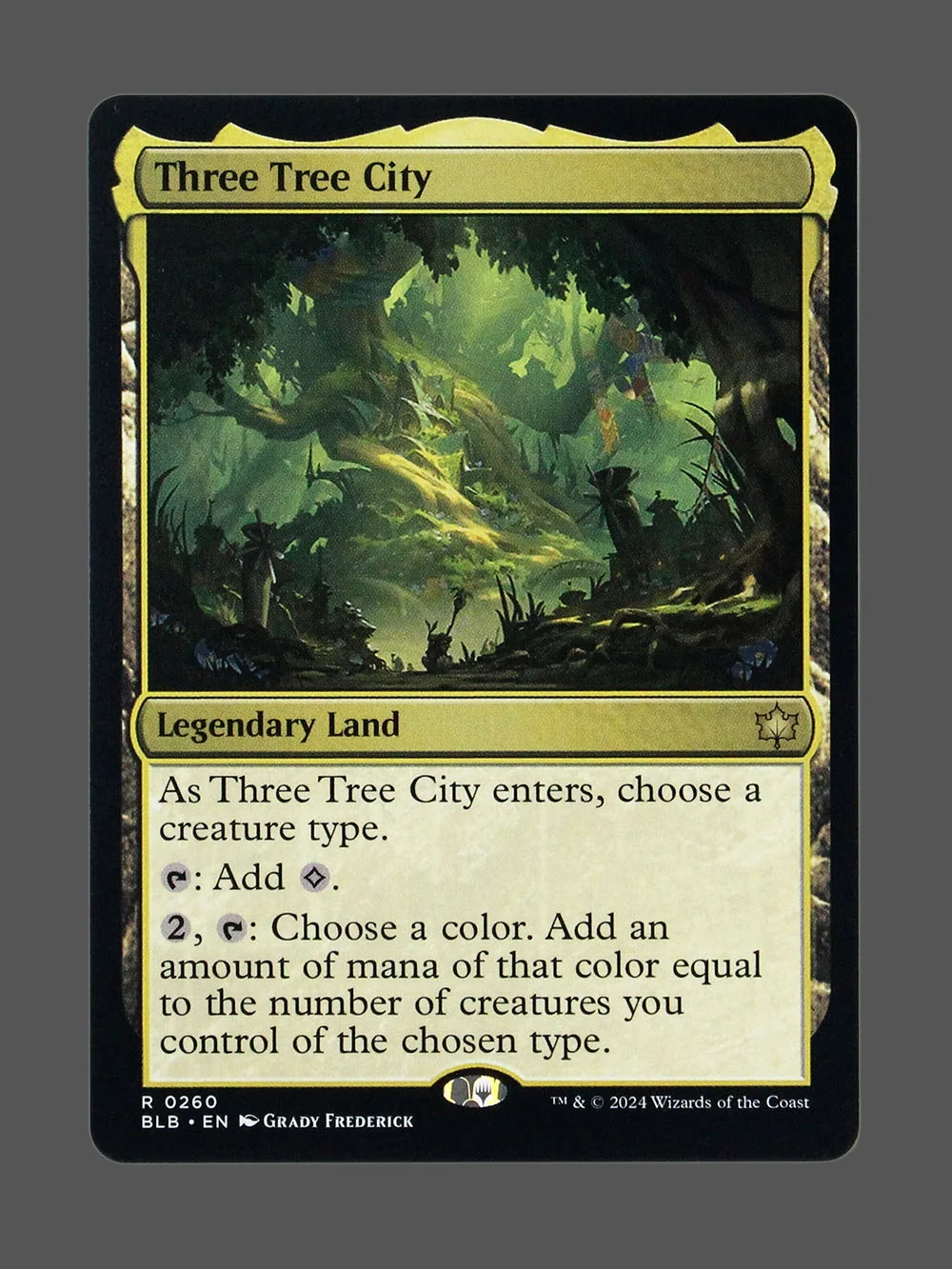 three-tree-city-260-holo.webp Three Tree City Holo MTG proxy card from Bloomburrow #260