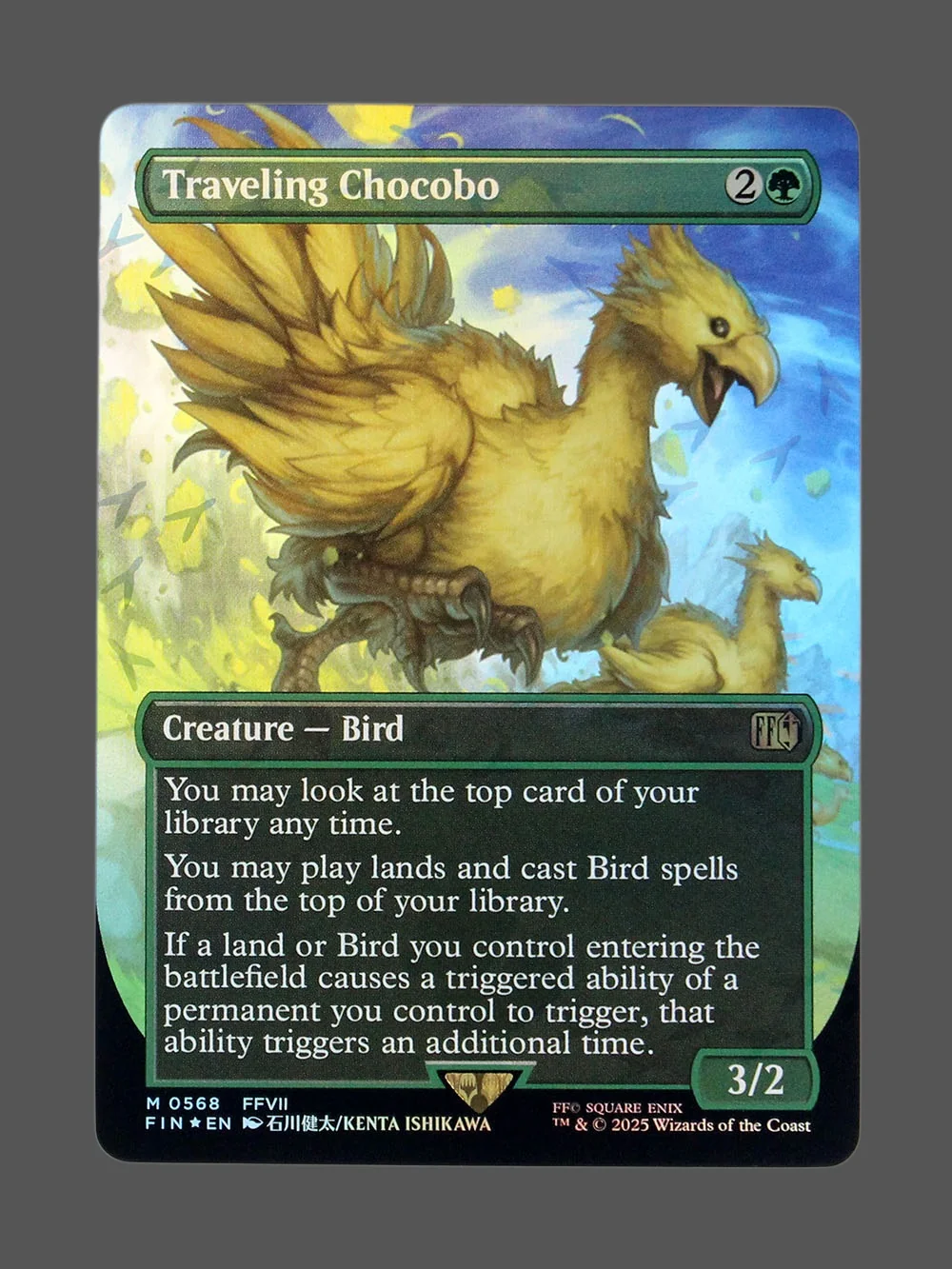 traveling-chocobo-568-chocobotrackfoil.webp Traveling Chocobo Chocobotrack Foil MTG proxy card from Final Fantasy #568