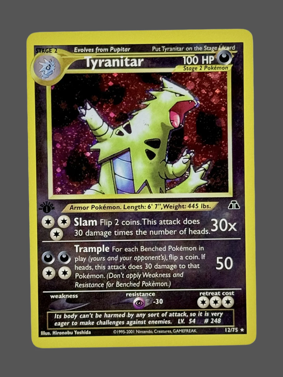 tyranitar-12-n2-en.webp Tyranitar Regular Pokemon proxy card from Neo Discovery #12
