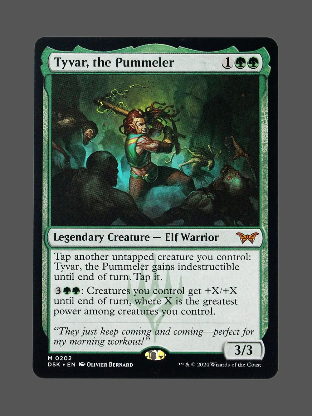 tyvar-the-pummeler-202-holo.webp Tyvar, the Pummeler Holo MTG proxy card from Duskmourn: House of Horror #202