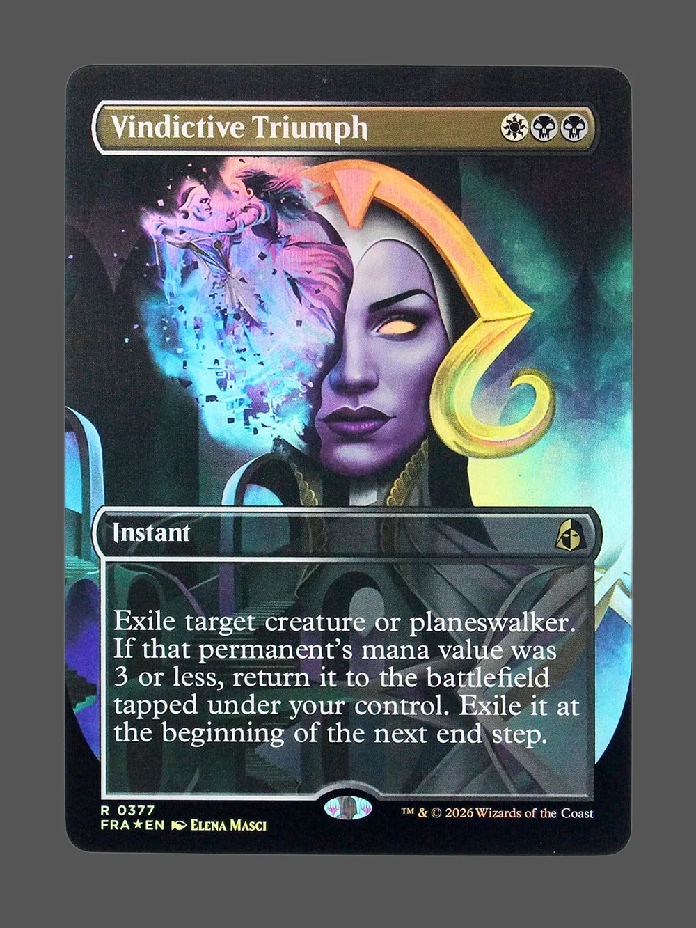 vindictive-triumph-377-foil.webp Vindictive Triumph Foil MTG proxy card from Reality Fracture #377